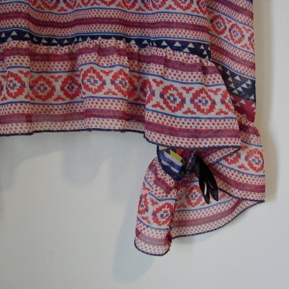 Beaded Flowy Tank Top Boho Hippie Blue Red Asymmetrical Hem Sheer Size Medium - Picture 8 of 13